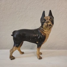  Antique Painted Boston Terrier Bulldog Cast Iron Door Stop Dog Sculpture