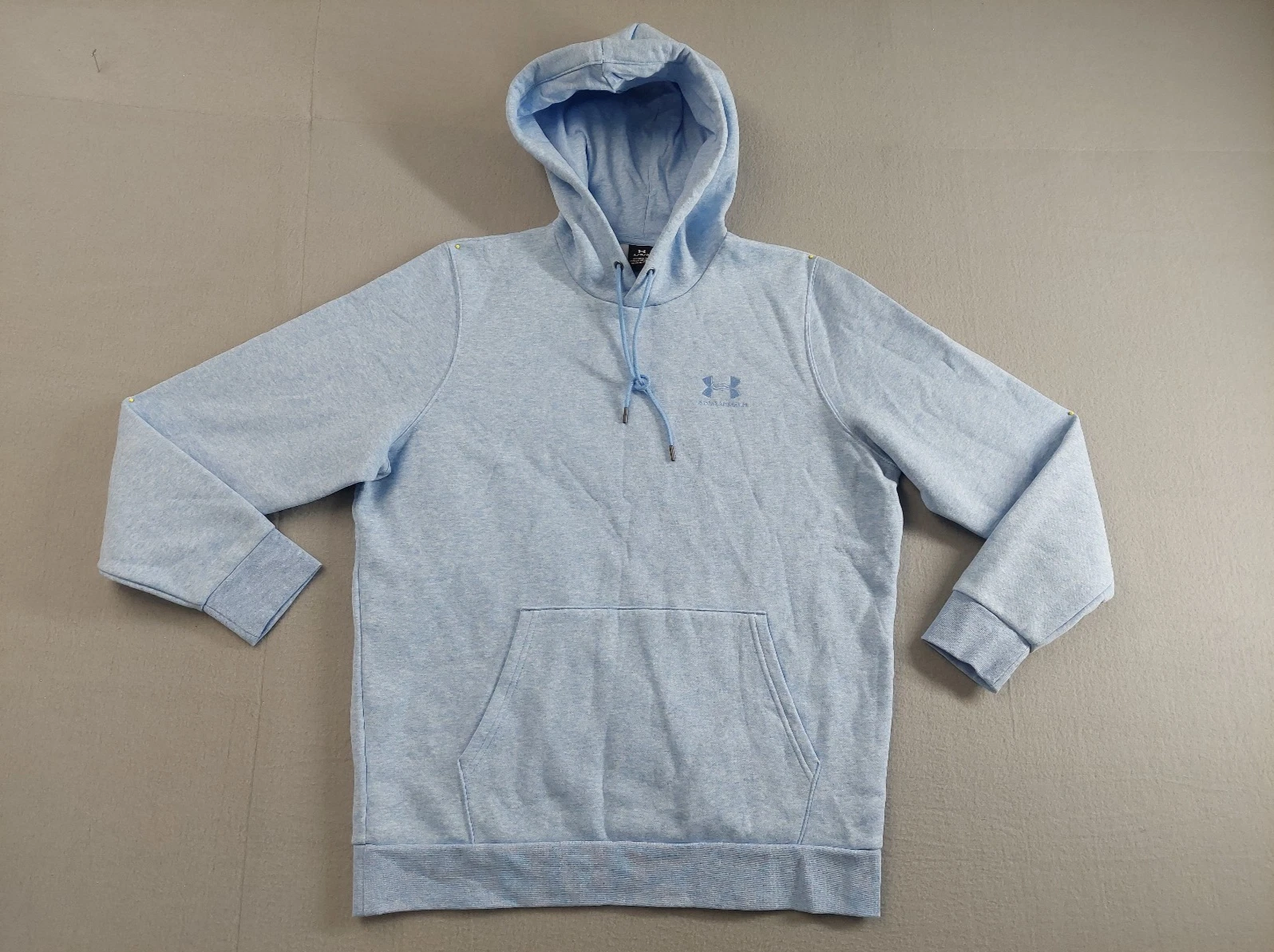 Under Armour Men Hoodie L Blue Logo Kangaroo Pocket Long Sleeve Pullover Casual