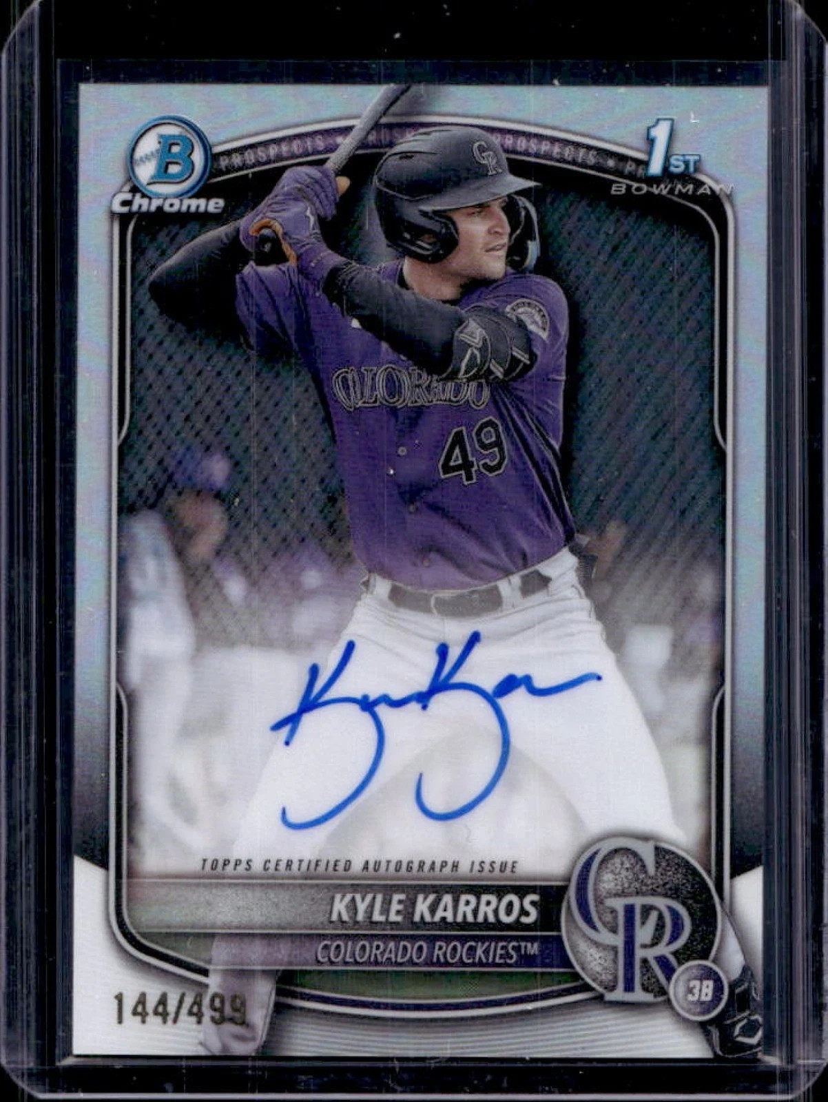 2025 Bowman Chrome Kyle Karros Auto Refractor 1st Prospect #144/499 Rockies