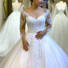 Wedding Dresses Ball Gown V Neck Appliques Full Sleeve Wedding Dress