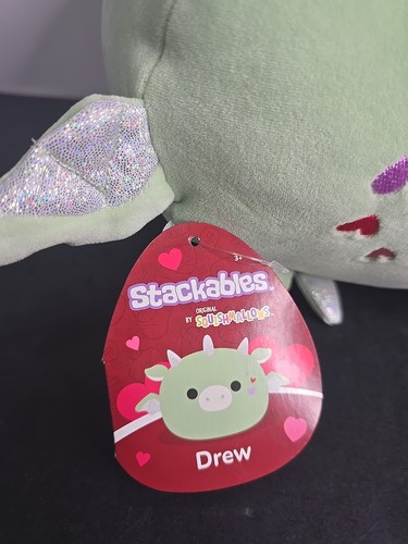 Rare Squishmallow 10 inch Drew the Dragon Stackables Hearts Valentines 2025 NEW - Picture 6 of 6