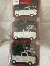 Vintage White Truck Hauling Christmas Tree Ornaments NIB, Box Of 3, Never Used