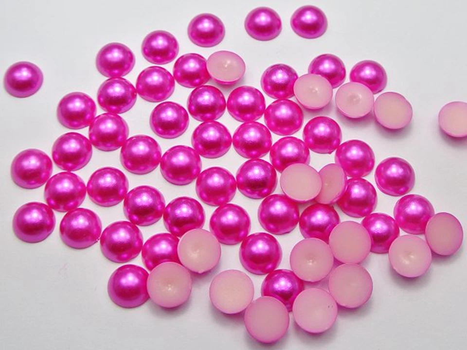 200 Hot Pink Color Acrylic FlatBack Half Pearl Bead Flat Back 10mm Scrapbook - Image 4 of 4