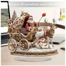 Bohemian Style Acrylic Santa Claus Sleigh Statue With Reindeer, Christmas Theme