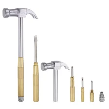 2Set 6 in 1 Multifunction Claw Hammer W Slotted Phillips Screwdriver,Gold Tone