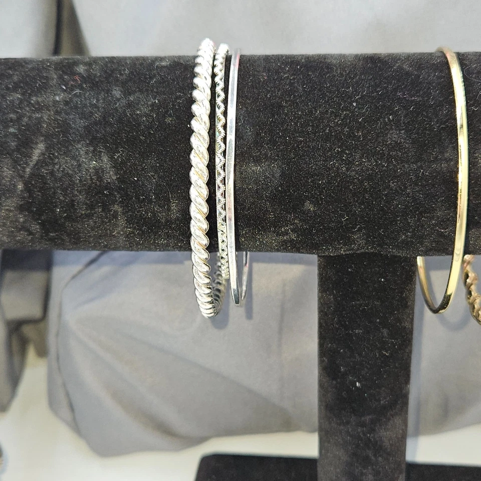 Multi-Layered Bead Necklaces & Gold/Silver-Toned Bangle Bracelets Set - Image 4 of 4