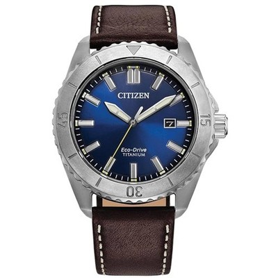 Citizen Men's Watch Brycen Eco-Drive Blue Dial Brown Leather Strap AW1840-09L