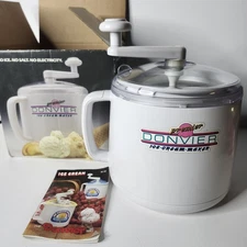 VTG Donvier Premier Ice Cream Maker Manual Machine White 1-Quart Frozen Dessert