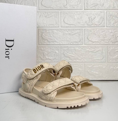 Dior Sandals Leather Cream Color Size US 8 EU 39 Gold Logo Women Slides