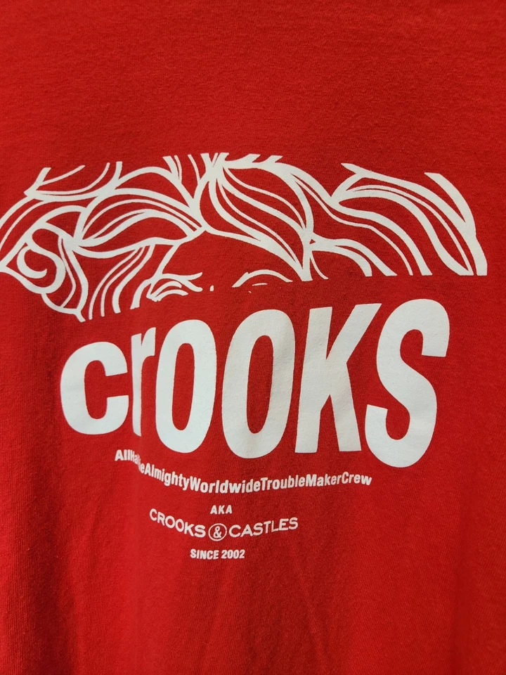 Crooks & Castles Long Sleeve Shirt Men’s Size Medium Red & White Graphic Print - Image 2 of 4