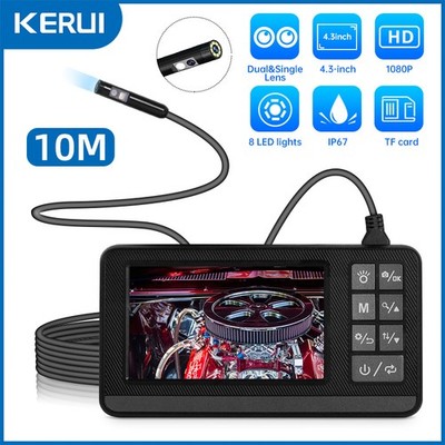 Industrial Endoscope 8mm 1080P 4.3'' Screen Borescope Inspection Camera 10M 8LED