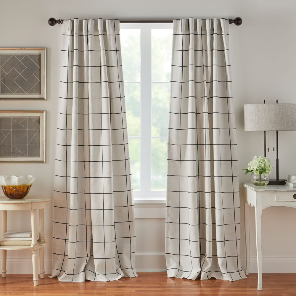 Brighton Windowpane Plaid Lined Room Darkening Single Window Curtain Panel  -