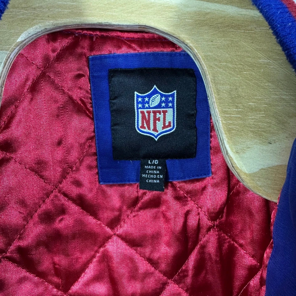 Jaqueta masculina New York Giants Super Bowl Champions Varsity azul royal branca NFL G - Imagem 3 de 4