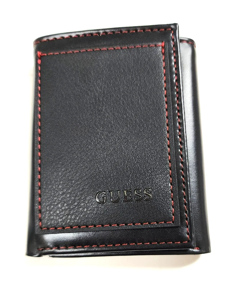 NUEVA CARTERA TRIPLE HOMBRE ADIVINA NEGRO ROJO PUNTADAS ACENTO, LOGOTIPO EN RELIEVE CUERO SINTÉTICO Foto 4 de 4