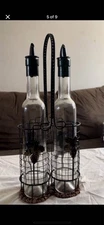Oil and Vinegar Dispenser Cruet Set, Condiment Pourer Bottle With Wire Stand
