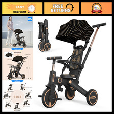 Foldable Toddler Tricycle Stroller, 7-in-1 Kids Balance Bike with Push Handle, A