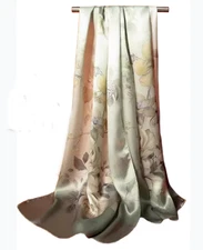 100% Silk mulberry Scarf Women neckerchief Shawl Wrap floral green beige HD1-45