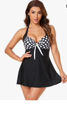 Plus Size Women's Swimsuit One Piece Swim Dress with Tummy Control – Aplokadot X