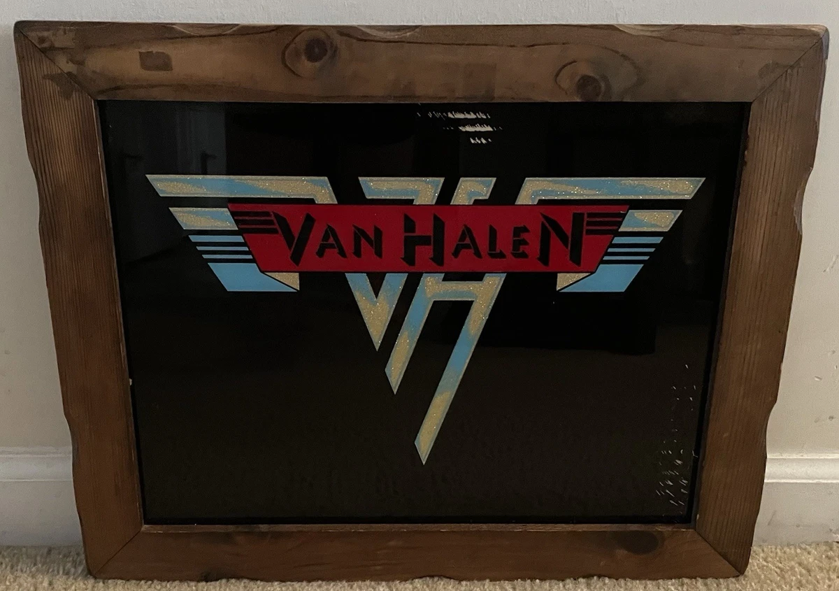 80's ヴィンテージ Van Halen カーニバル・グラス・ミラー Vintage 80's Van Halen Wood Framed Carnival Glass Mirror Wall Art