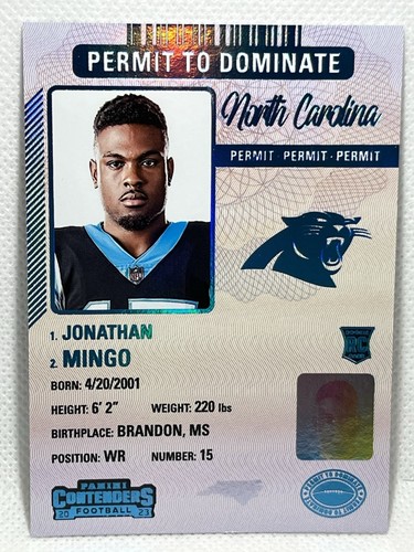 2023 Panini Contenders Permit to Dominate #20 Jonathan Mingo RC ROOKIE PANTHERS