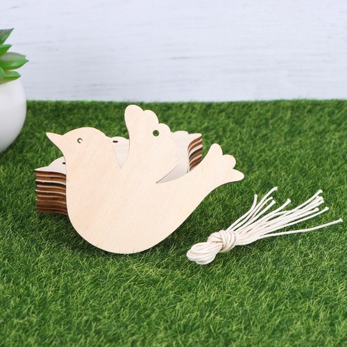 Set of 10 Christmas Wooden Decorations Bird Design Beige Hanging Tags ...