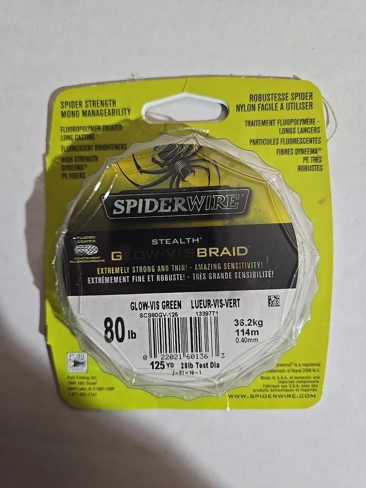 Trenza Spiderwire 80 lb prueba verde brillante 125 yardas Foto 2 de 3