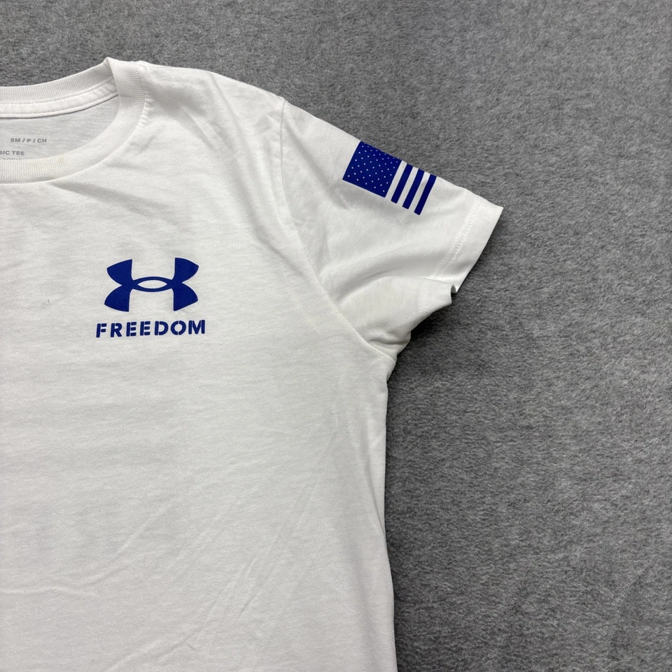 Under Armour рубашка женщин маленький крышка рукав белый свободы флаг графический логотип - Изображение 2 из 4