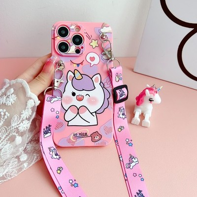 For iPhone Samsung Huawei Crossbody Strap Unicorn Case 3D Doll Holder Back Cover