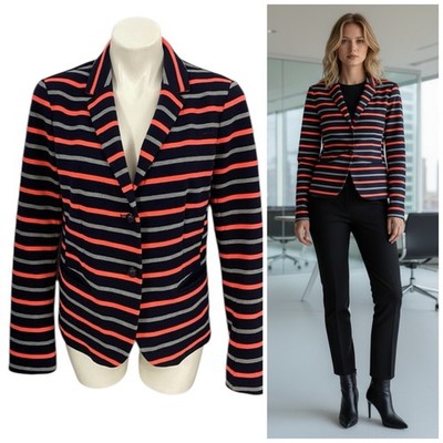 Gap Academy Blazer Womens 10 Jacket Blue Orange Stripe Work Office Preppy Casual