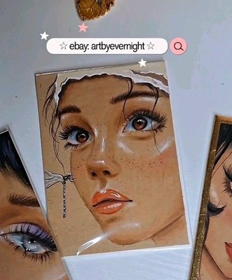 ACEO PRINT: 2,5x3,5 Pretty Woman Portrait Realismus Libelle Natur Whimsy Bugs