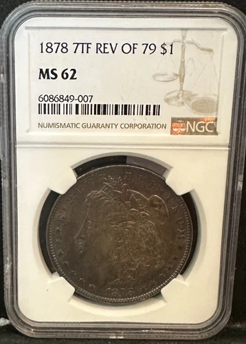 1878 7TF Rev of 79 Morgan Silver Dollar NGC MS62 Toning Toned