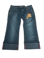 Vintage Defuze Jeans Womens 15/16 Blue Stretch Y2K Straight Leg Fold Cuff NWT