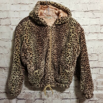 Leopard Fur Hoodie Jacket Hooded LE CHATEAU RARE pink-green Leopard Fur Hoodie Jacket Hooded LE CHATEAU RARE pink-green