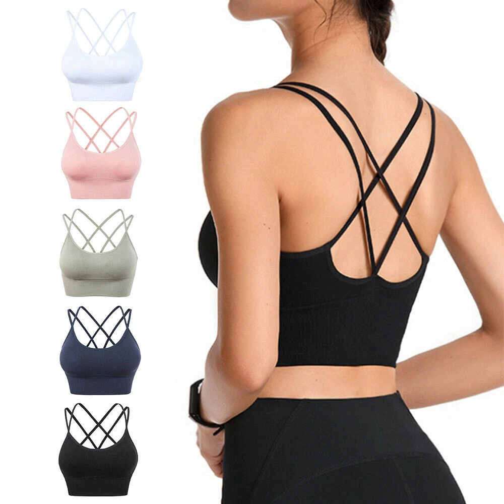 Cross Back Sports Bras Women Criss-Cross Back Yoga Cropped Tank Tops 3/5X