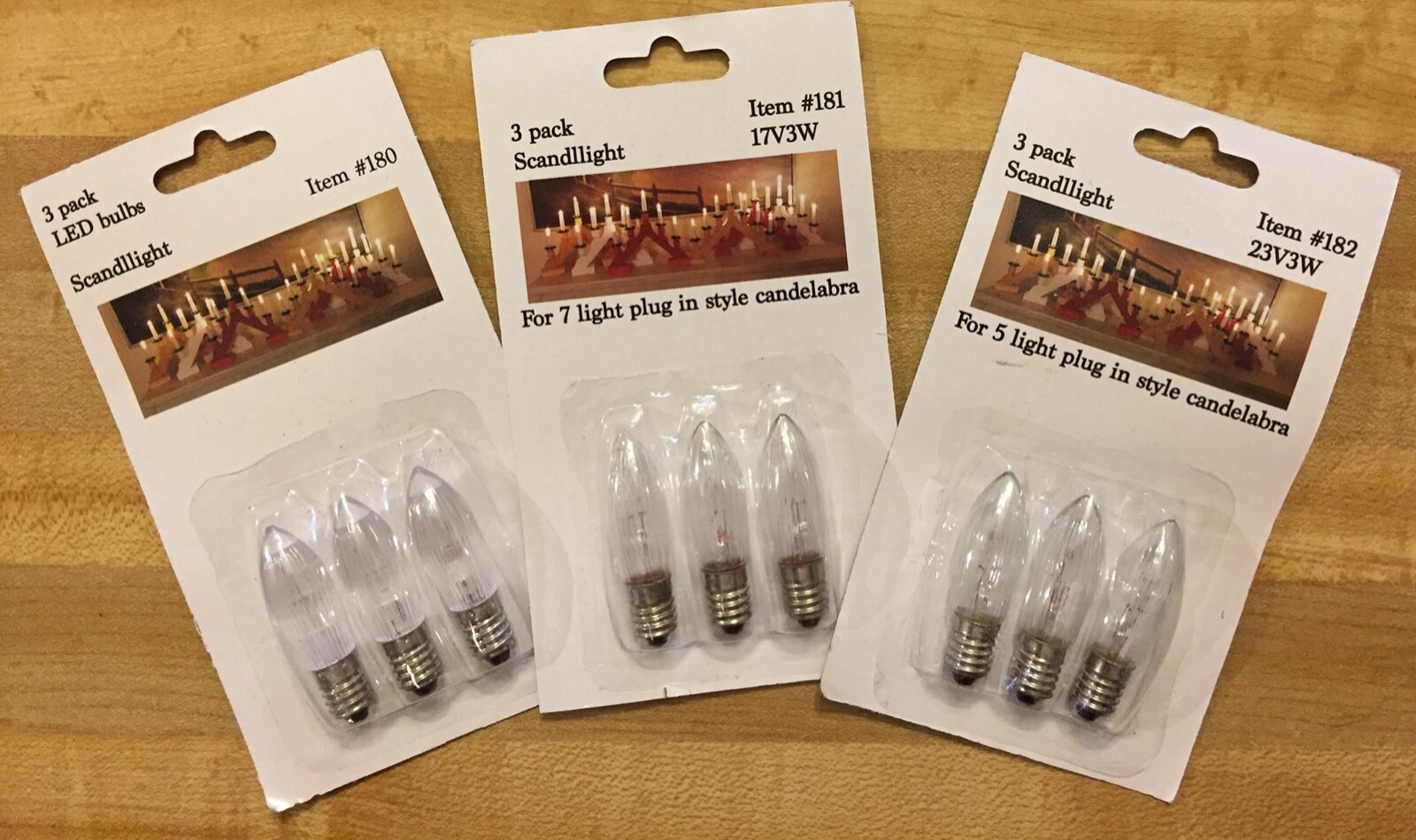 Bulbs for Candelabras, Scandlights 17V3W, 23V3W, LED Soft Yellow or