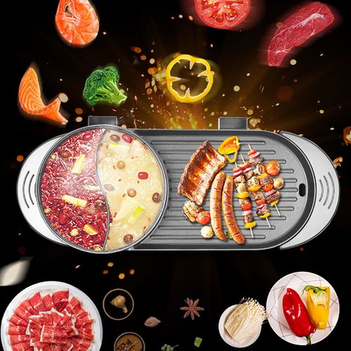 2 in 1 Elektrischer Antihaft Grill Hot Pot BBQ Grill Suppe Shabu Topf Barbecue 2200W - Bild 4 von 22