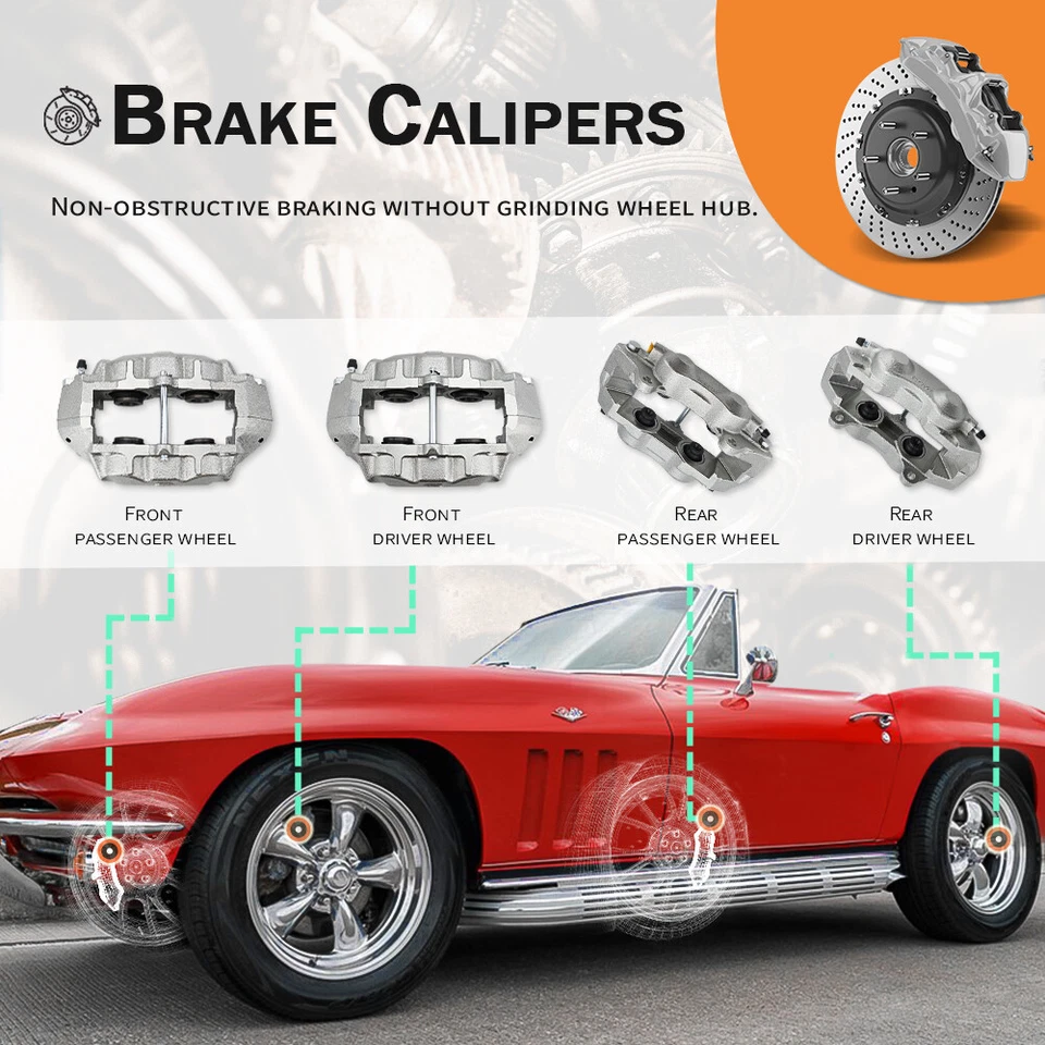 4Pcs Rear Front Left Right Disc Brake Calipers For 1965-1982 Chevrolet Corvette Foto 2 de 4