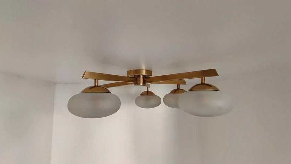 Lámpara colgante de lámpara colgante Kalmar italiana de mediados de siglo cúpula de vidrio de latón Foto 4 de 4