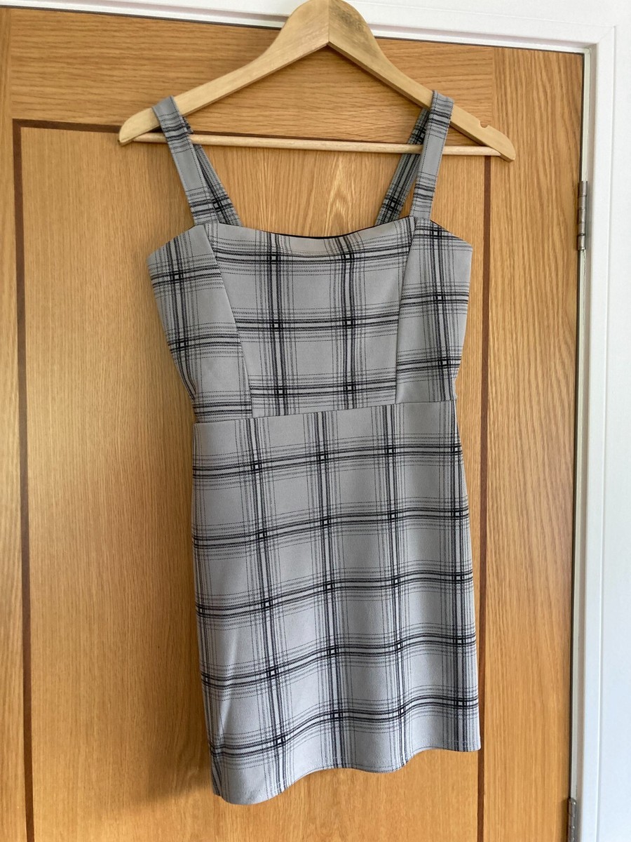 grey check pinafore dress Wool Autumn Midi Dress