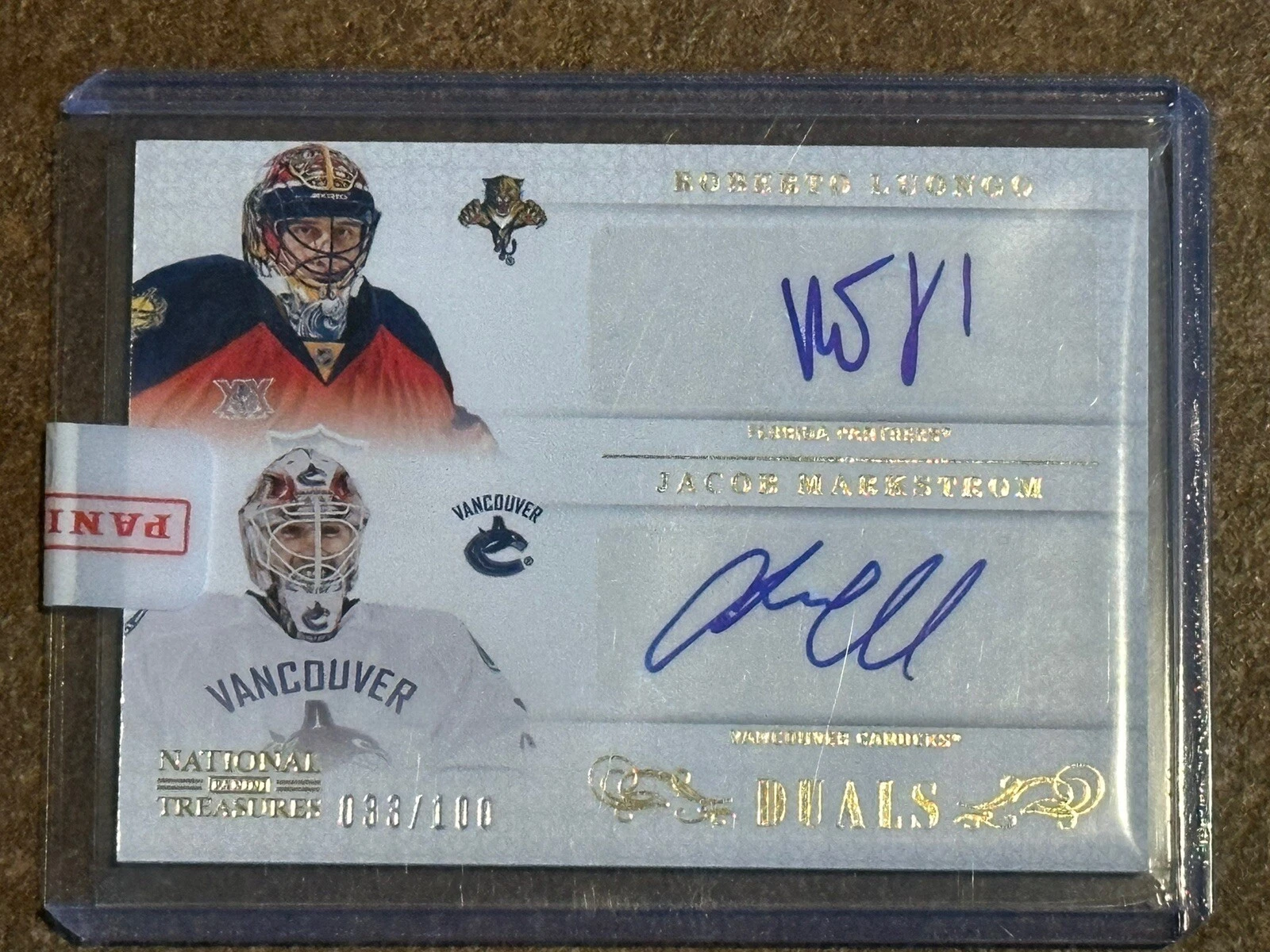 2013 National Treasures Duals Auto 033/100 Jacob Markstrom Roberto Luongo