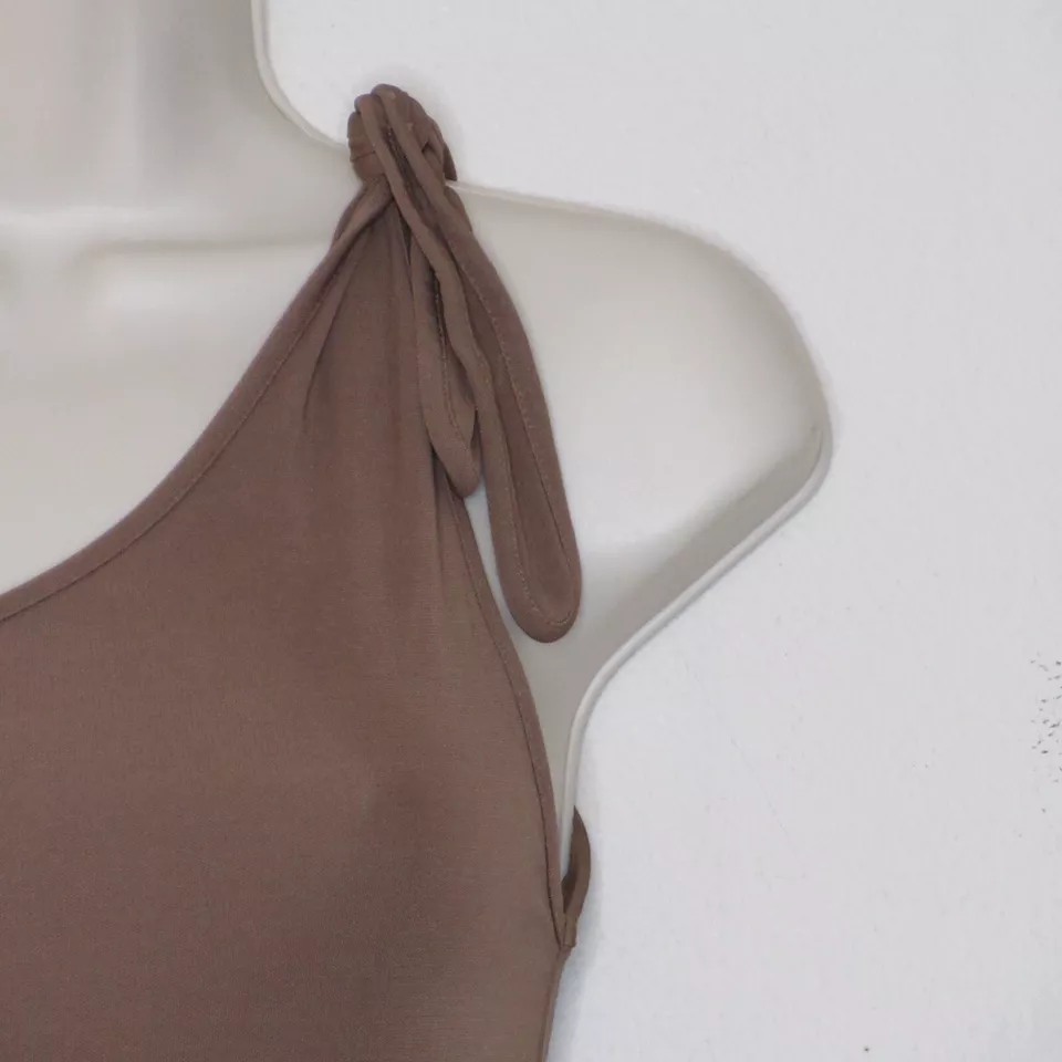 Haute Hippie Women's One Tie Shoulder Brown Bodycon Rib Knit Maxi Dress XS B19 - Imagem 3 de 4