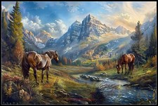 Horses Amidst Mountain Echoes - Chart Counted Cross Stitch Patterns Needlework