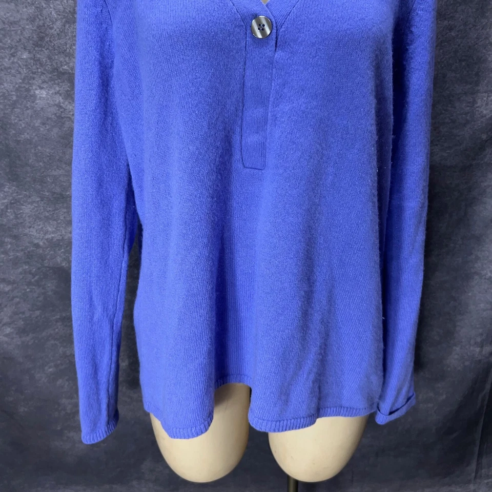 Peck & Peck 2 Ply Cashmere Sweater Womens L Ultramarine Blue Henley Neckline - Image 3 of 4