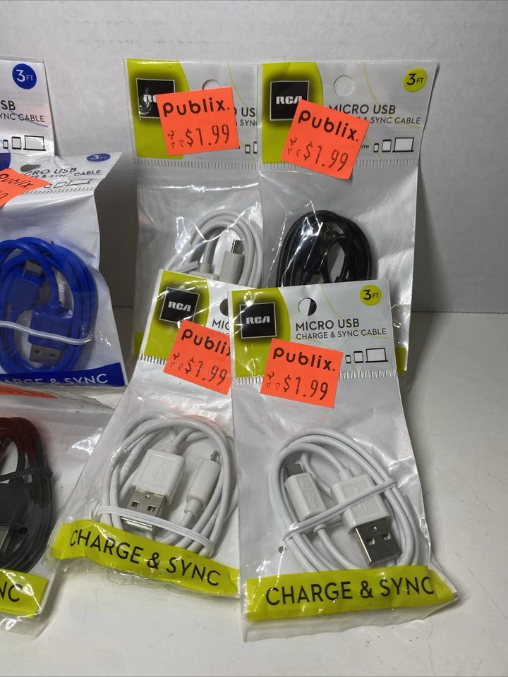 Лот из 10 подлинных оригинальных кабелей зарядки и синхронизации RCA 3 фута для устройств Micro USB - Изображение 3 из 4