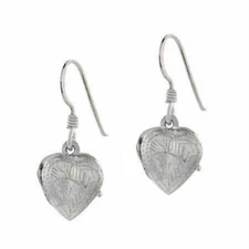 Silver .925 Etched design HEART LOVE LOCKET EARRINGS