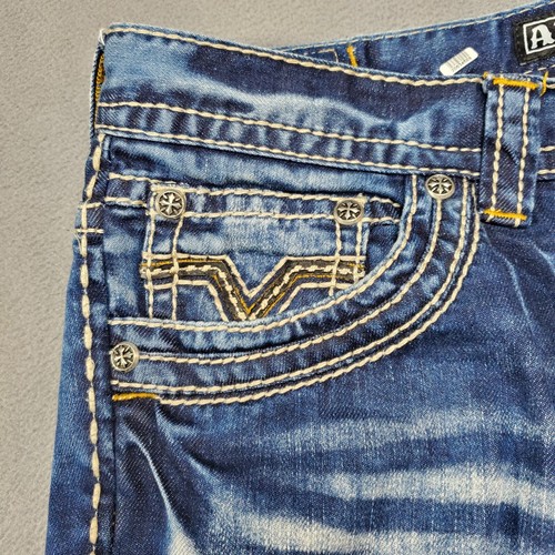 Affliction Jeans Ace Mens 34x33.5 Distressed Blue Embroidered Acid Wash Y2K - 第 8/18 張圖片