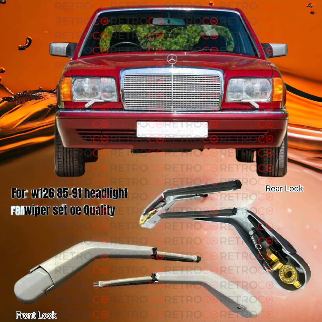 For Mercedes W126 Europan Headlight Wiper Set 4 Piece Set 300 420  