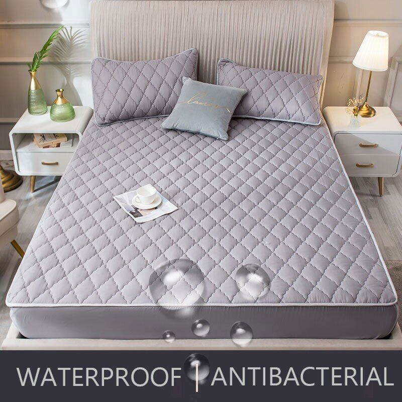 Mattress Protector Quilted Mattress Cover King Queen Quilted Bed Fitted Sheet-image