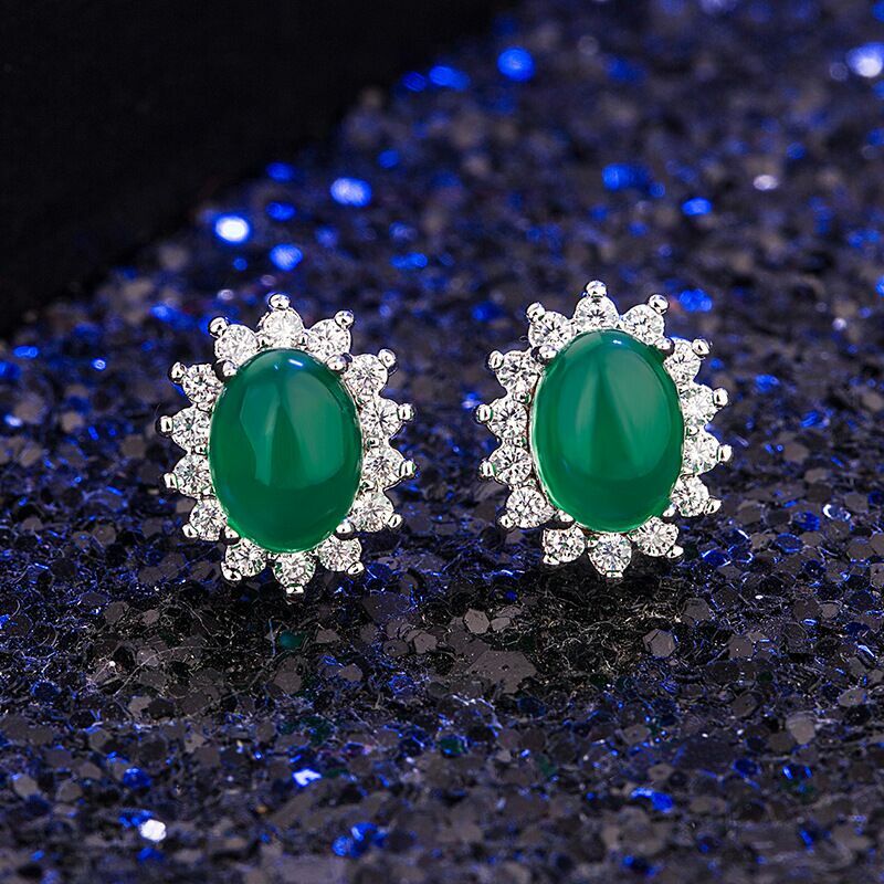 925 Sterling Silver Green Jade Stud Earrings for Women Gift-3ER1