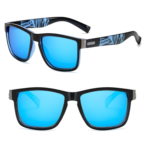 Occhiali da Sole Uomo Polarizzati Lenti Rettangolari Protezione UV400 Blu  Nero | eBay